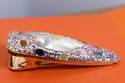 Natural Baroque pearl hair clip inlaid with zircon and tourmaline duckbill clip hair accessory