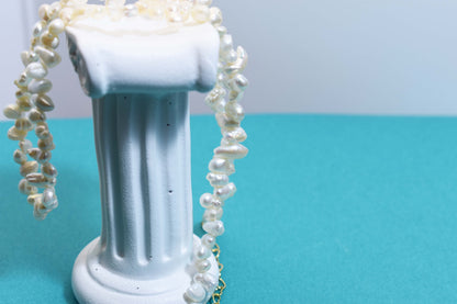 Natural pearl necklace with side perforations, small flat pearl strap, extended chain length adjustable necklace