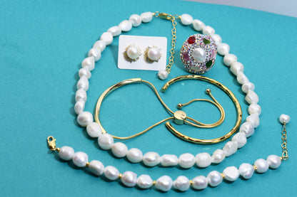 Natural Pearl Necklace Baroque Pearl Belt Extended Chain Length Adjustable Necklace