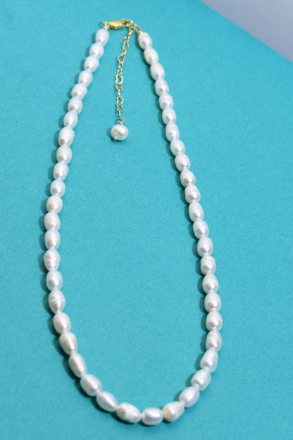 Natural Pearl Necklace White 8-9mm Pearl Belt Extended Chain Length Adjustable Necklace