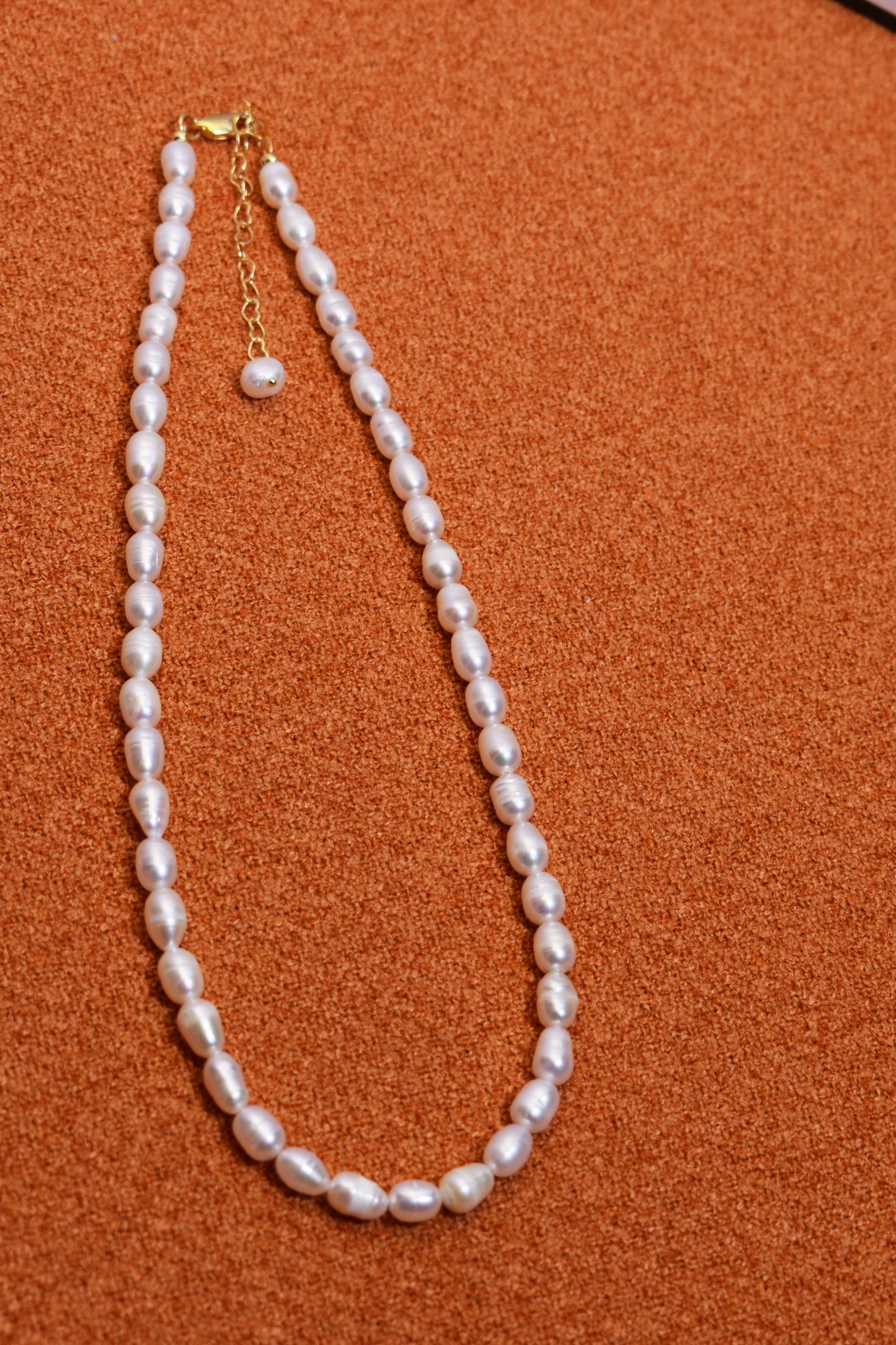 Natural Pearl Necklace White 8-9mm Pearl Belt Extended Chain Length Adjustable Necklace