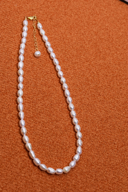 Natural Pearl Necklace White 8-9mm Pearl Belt Extended Chain Length Adjustable Necklace