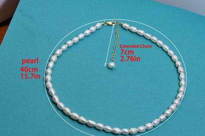 Natural Pearl Necklace White 8-9mm Pearl Belt Extended Chain Length Adjustable Necklace