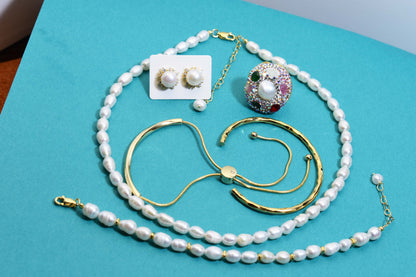 Natural Pearl Necklace White 8-9mm Pearl Belt Extended Chain Length Adjustable Necklace