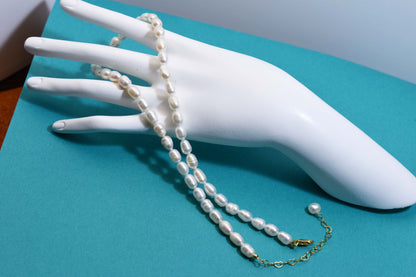 Natural Pearl Necklace White 8-9mm Pearl Belt Extended Chain Length Adjustable Necklace