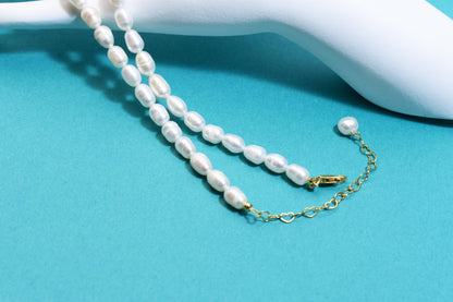 Natural Pearl Necklace White 8-9mm Pearl Belt Extended Chain Length Adjustable Necklace