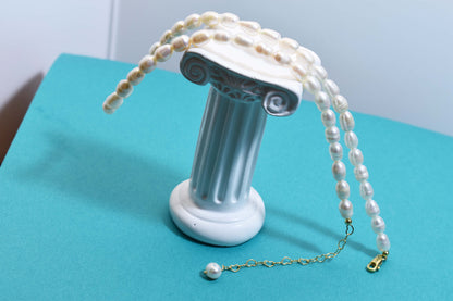 Natural Pearl Necklace White 8-9mm Pearl Belt Extended Chain Length Adjustable Necklace