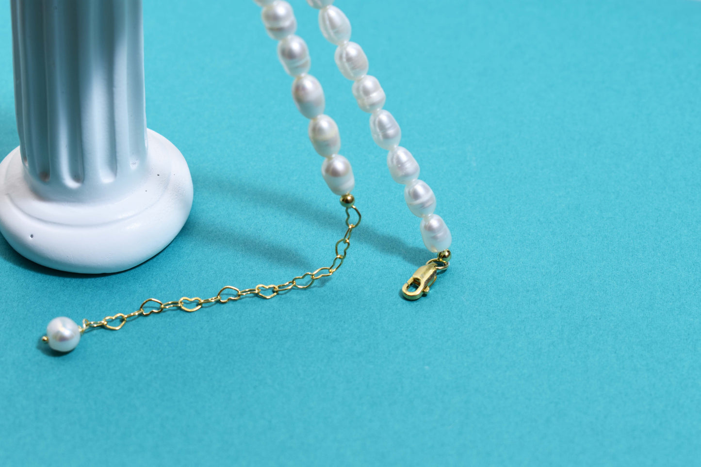 Natural Pearl Necklace White 8-9mm Pearl Belt Extended Chain Length Adjustable Necklace