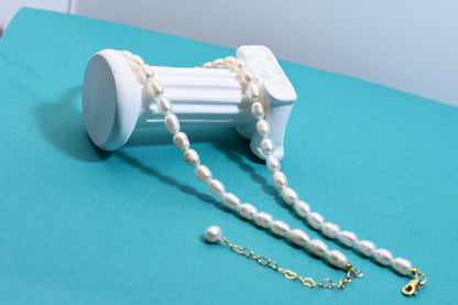 Natural Pearl Necklace White 8-9mm Pearl Belt Extended Chain Length Adjustable Necklace