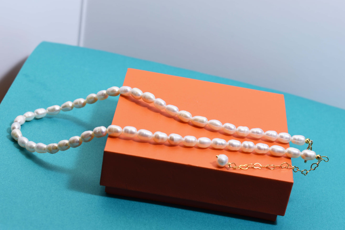 Natural Pearl Necklace White 8-9mm Pearl Belt Extended Chain Length Adjustable Necklace