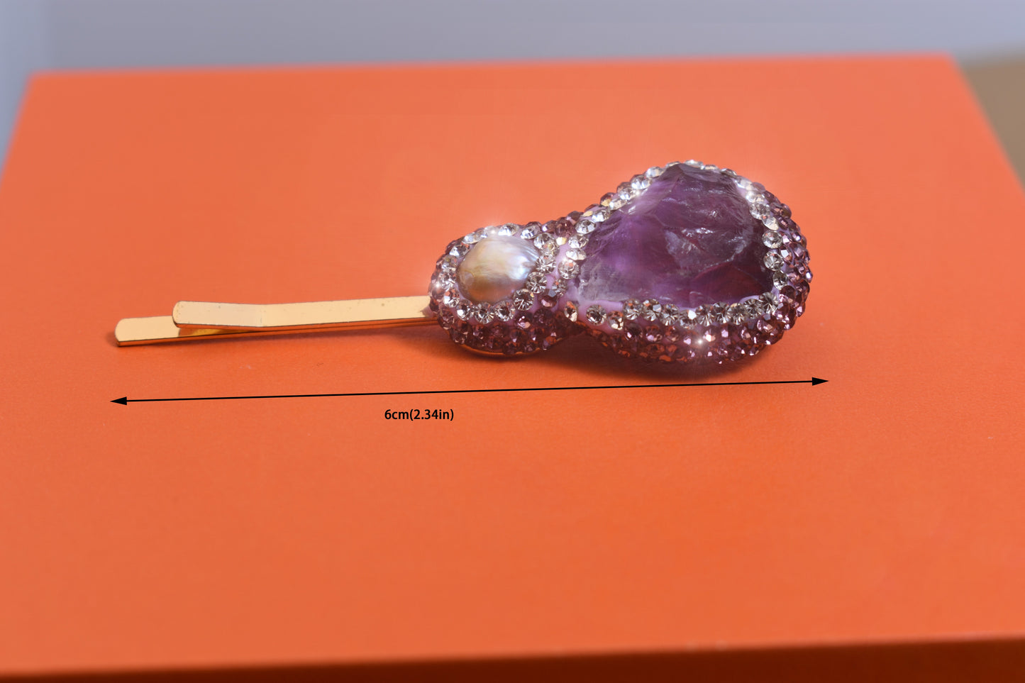 Baroque pearl three-dimensional inlaid with purple crystal and zircon gold hair clip