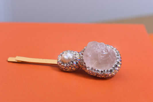 Natural pearl hair clip with three-dimensional inlaid powder crystal and zircon gold hair clip