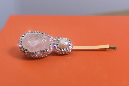 Natural pearl hair clip with three-dimensional inlaid powder crystal and zircon gold hair clip