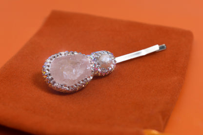 Natural pearl hair clip with three-dimensional inlaid powder crystal and zircon gold hair clip