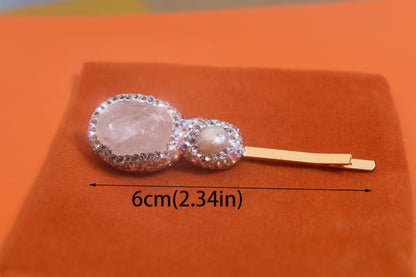Natural pearl hair clip with three-dimensional inlaid powder crystal and zircon gold hair clip