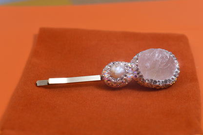 Natural pearl hair clip with three-dimensional inlaid powder crystal and zircon gold hair clip