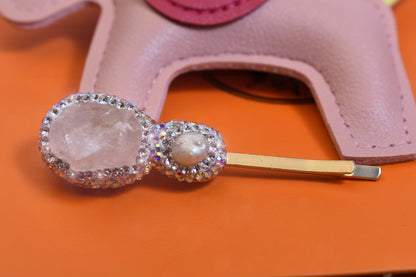 Natural pearl hair clip with three-dimensional inlaid powder crystal and zircon gold hair clip