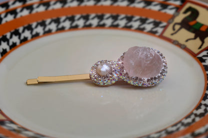 Natural pearl hair clip with three-dimensional inlaid powder crystal and zircon gold hair clip