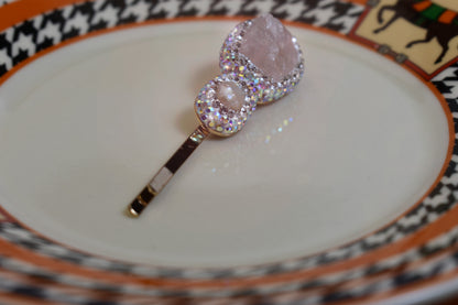 Natural pearl hair clip with three-dimensional inlaid powder crystal and zircon gold hair clip