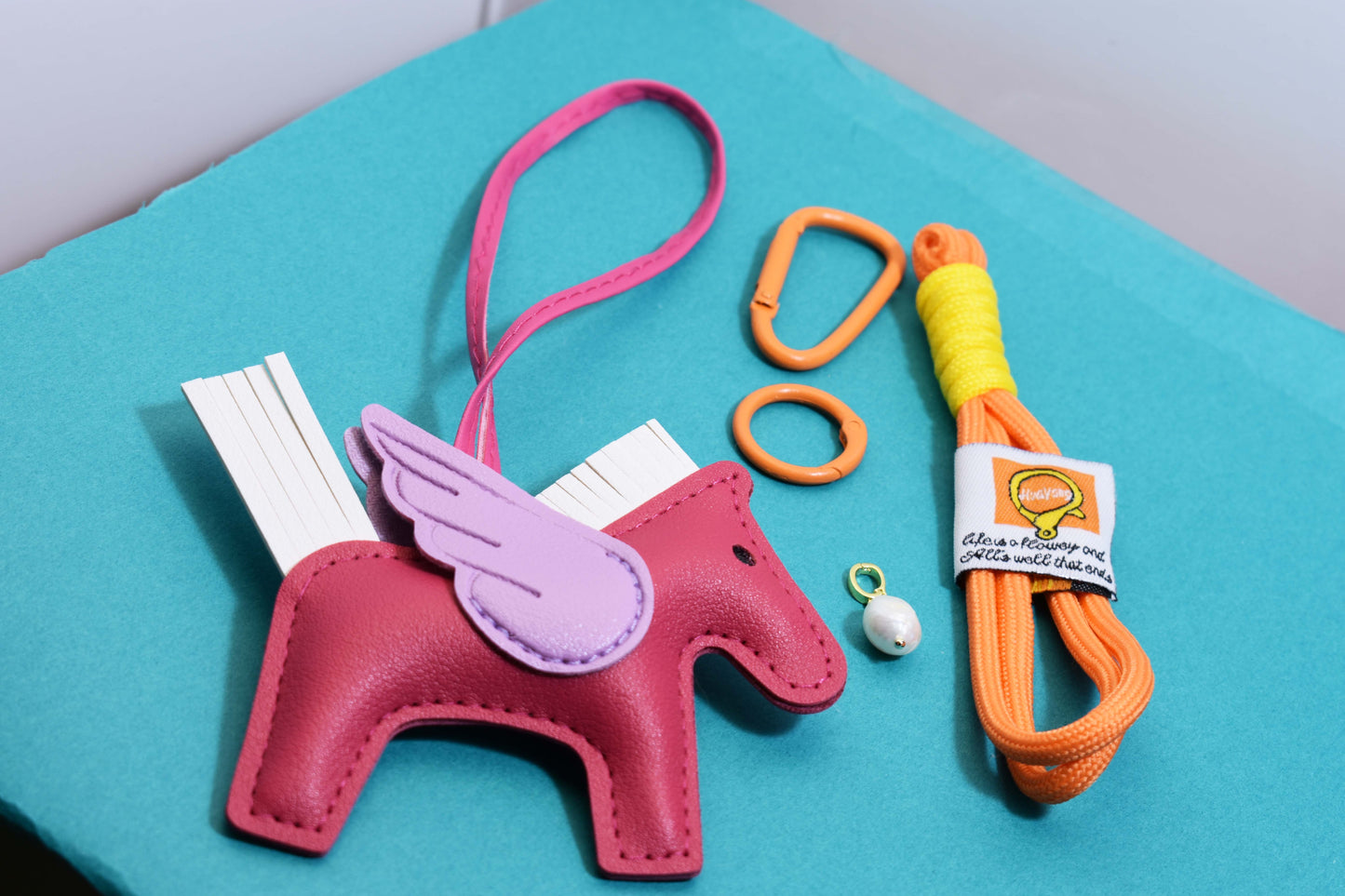 Little Pegasus bag pendant, woven rope double-layer chain nylon rope, pony tassel pearl keychain