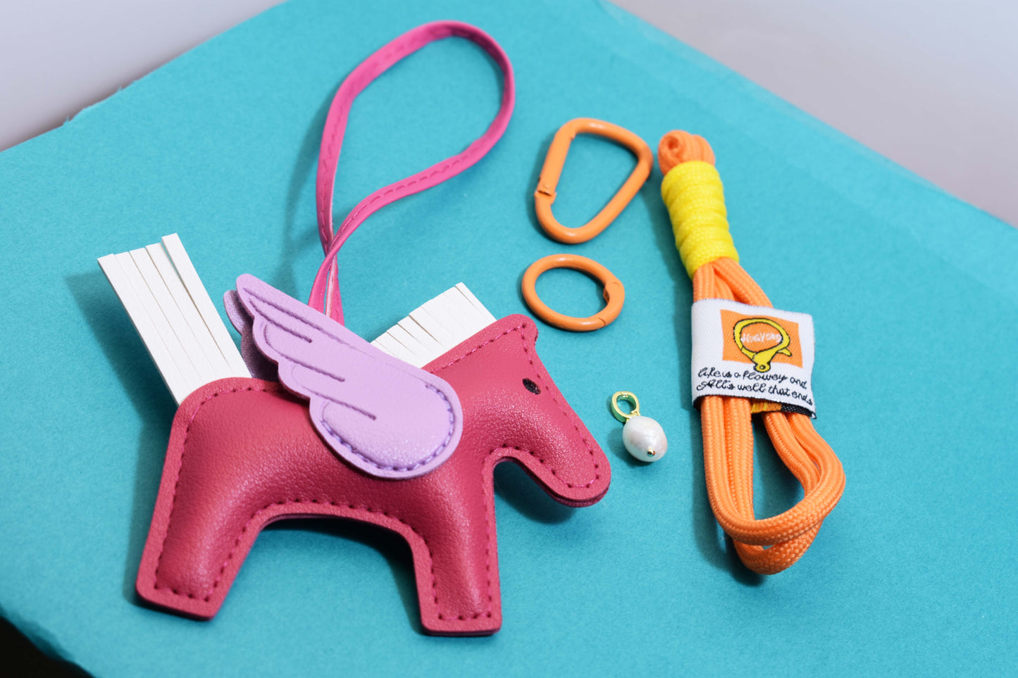 Little Pegasus bag pendant, woven rope double-layer chain nylon rope, pony tassel pearl keychain
