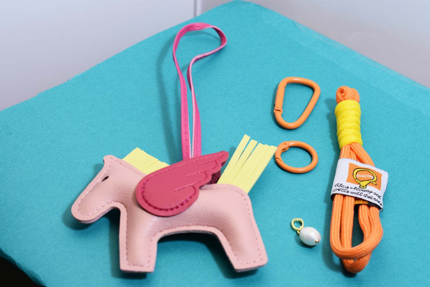 Little Pegasus bag pendant, woven rope double-layer chain nylon rope, pony tassel pearl keychain