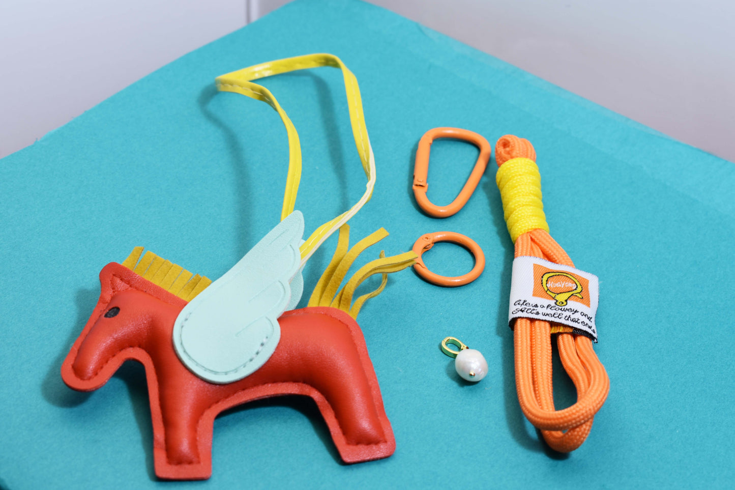 Little Pegasus bag pendant, woven rope double-layer chain nylon rope, pony tassel pearl keychain