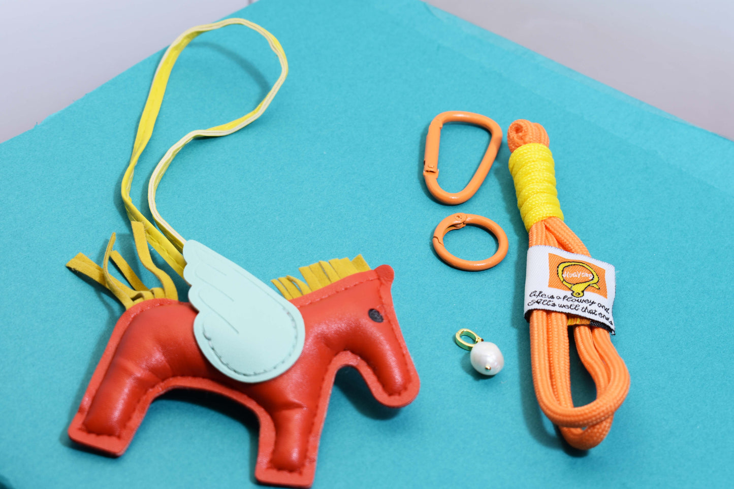 Little Pegasus bag pendant, woven rope double-layer chain nylon rope, pony tassel pearl keychain