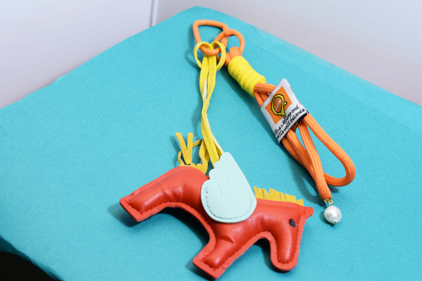 Little Pegasus bag pendant, woven rope double-layer chain nylon rope, pony tassel pearl keychain