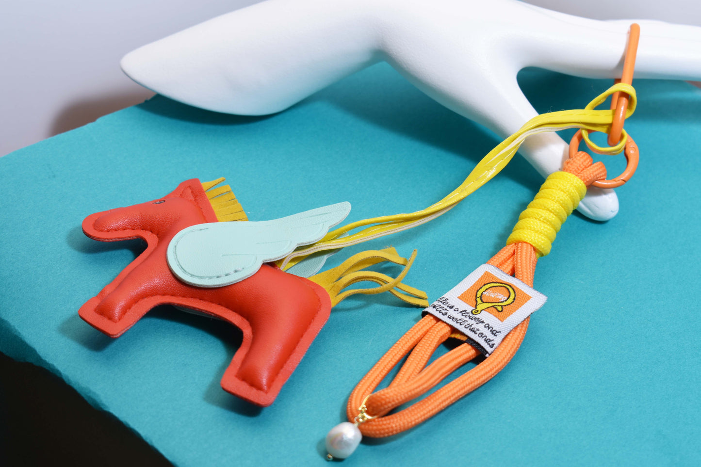 Little Pegasus bag pendant, woven rope double-layer chain nylon rope, pony tassel pearl keychain