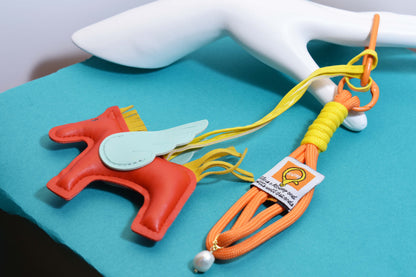 Little Pegasus bag pendant, woven rope double-layer chain nylon rope, pony tassel pearl keychain