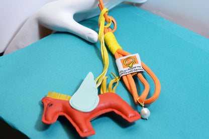 Little Pegasus bag pendant, woven rope double-layer chain nylon rope, pony tassel pearl keychain