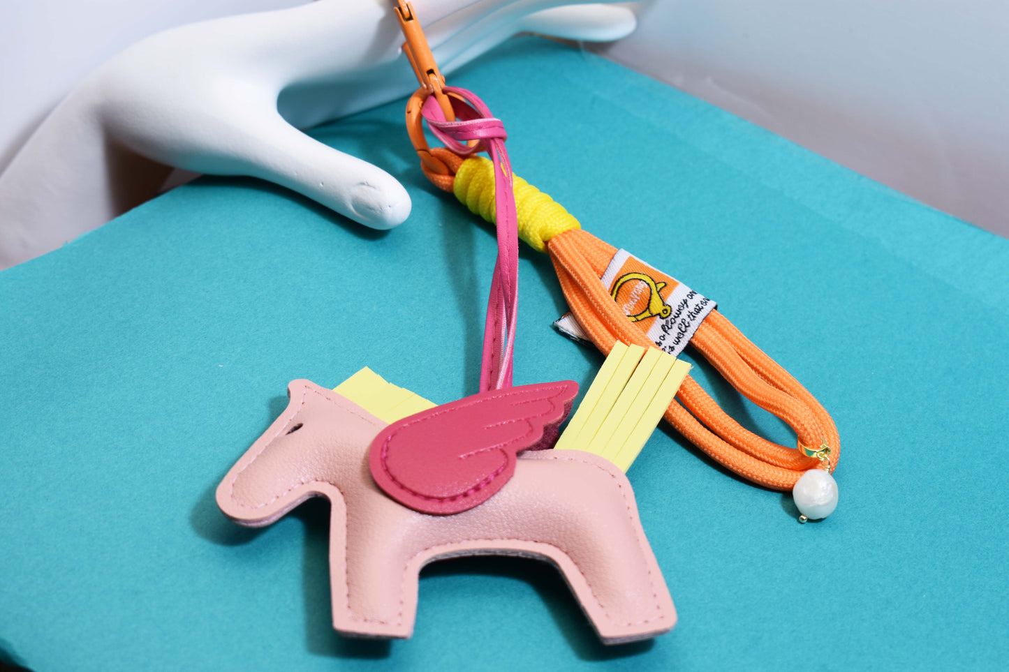 Little Pegasus bag pendant, woven rope double-layer chain nylon rope, pony tassel pearl keychain