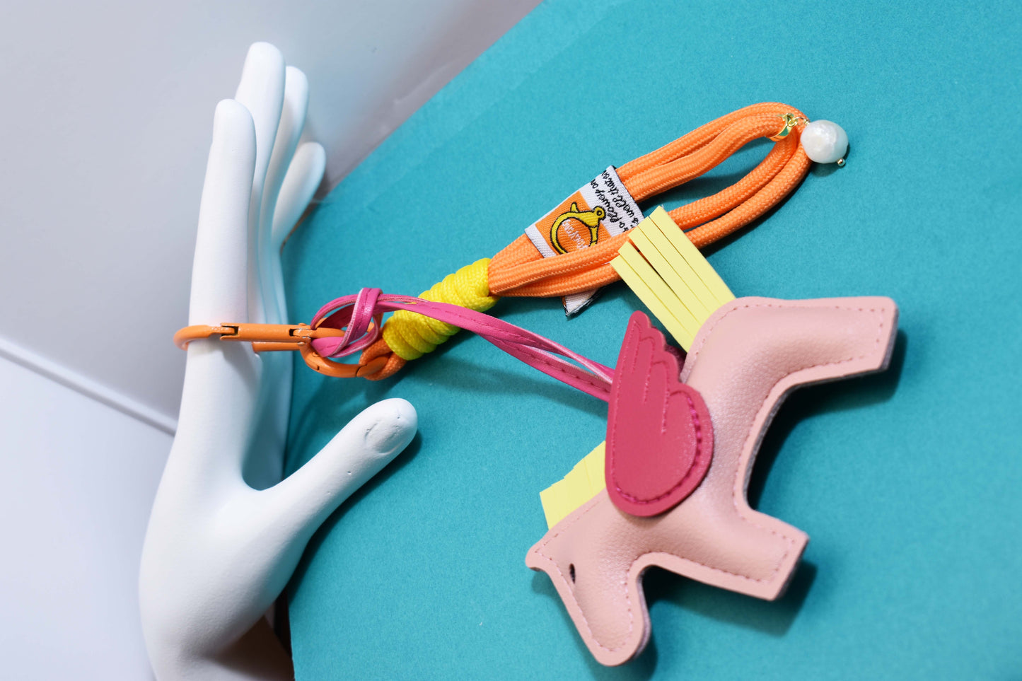 Little Pegasus bag pendant, woven rope double-layer chain nylon rope, pony tassel pearl keychain