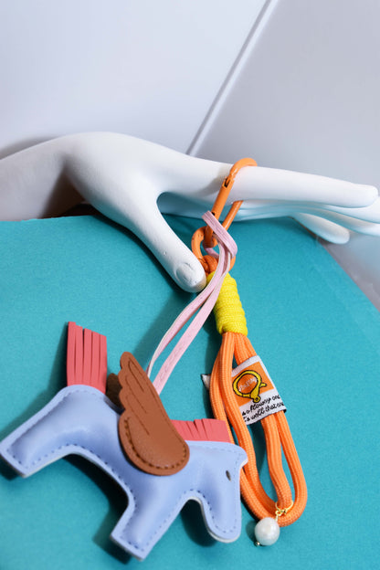 Little Pegasus bag pendant, woven rope double-layer chain nylon rope, pony tassel pearl keychain