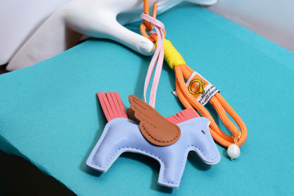 Little Pegasus bag pendant, woven rope double-layer chain nylon rope, pony tassel pearl keychain
