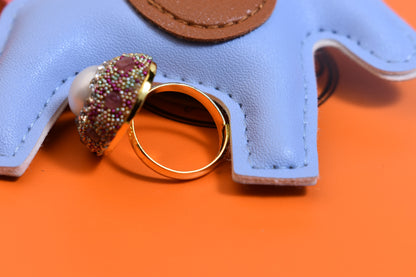 Luxurious shiny natural pearl ring with three-dimensional dense inlaid colorful beads, adjustable ring at the opening