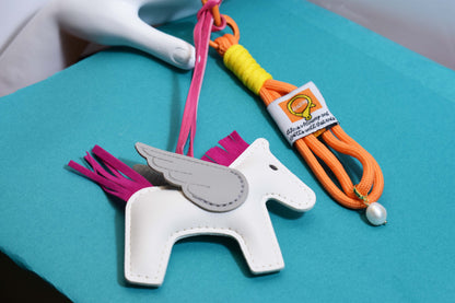 Little Pegasus bag pendant, woven rope double-layer chain nylon rope, pony tassel pearl keychain