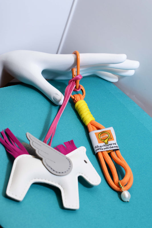 Little Pegasus bag pendant, woven rope double-layer chain nylon rope, pony tassel pearl keychain