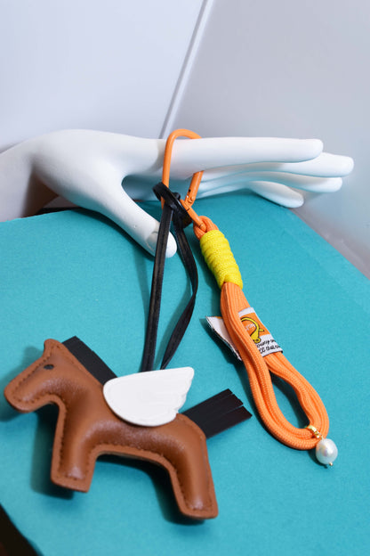 Little Pegasus bag pendant, woven rope double-layer chain nylon rope, pony tassel pearl keychain