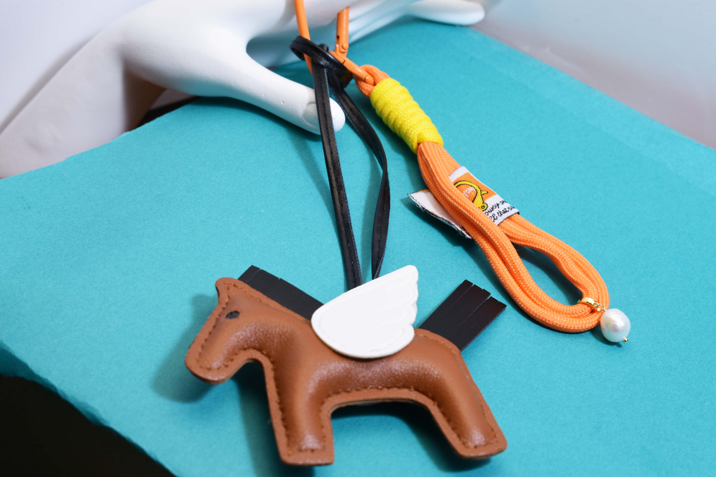 Little Pegasus bag pendant, woven rope double-layer chain nylon rope, pony tassel pearl keychain