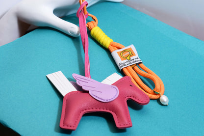 Little Pegasus bag pendant, woven rope double-layer chain nylon rope, pony tassel pearl keychain