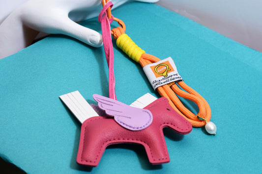 Little Pegasus bag pendant, woven rope double-layer chain nylon rope, pony tassel pearl keychain