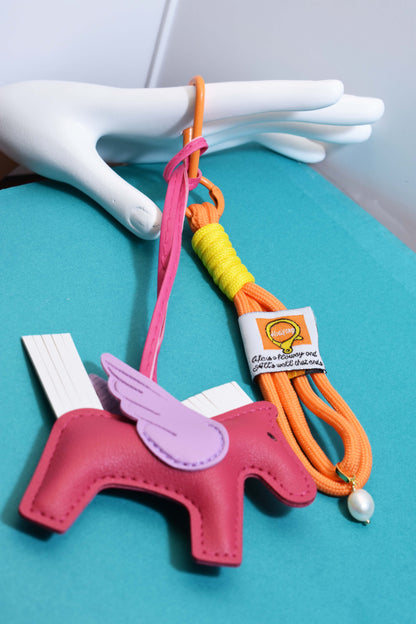 Little Pegasus bag pendant, woven rope double-layer chain nylon rope, pony tassel pearl keychain