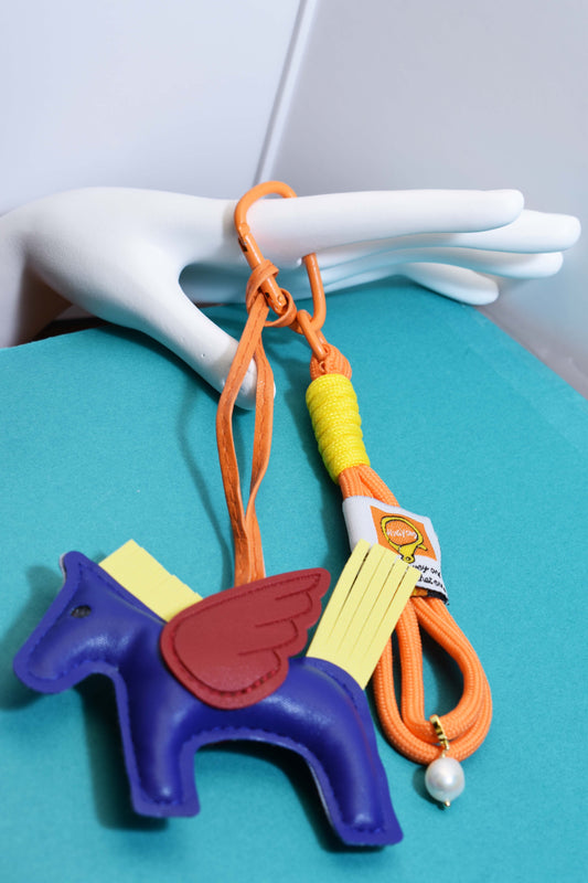 Little Pegasus bag pendant, woven rope double-layer chain nylon rope, pony tassel pearl keychain