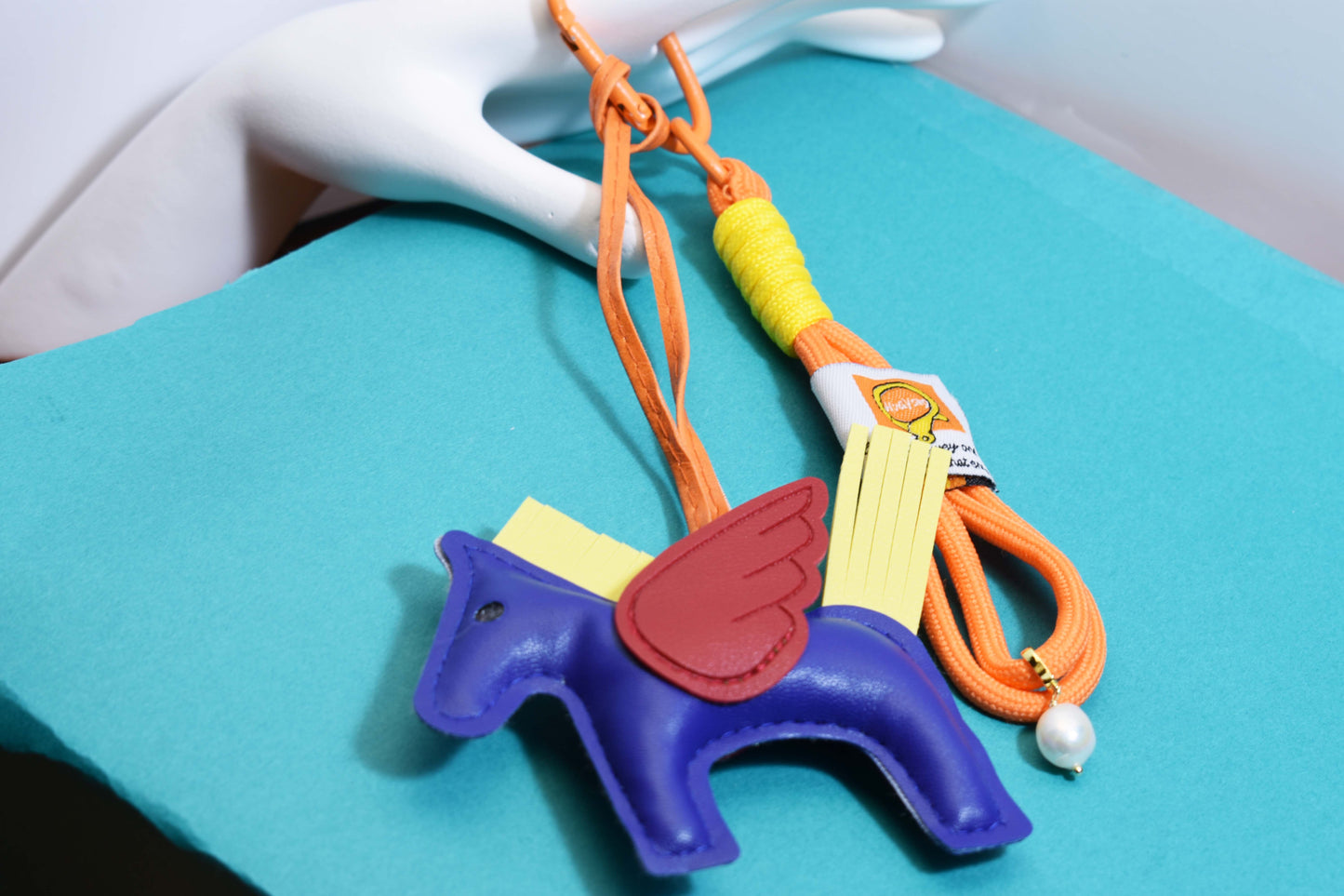 Little Pegasus bag pendant, woven rope double-layer chain nylon rope, pony tassel pearl keychain