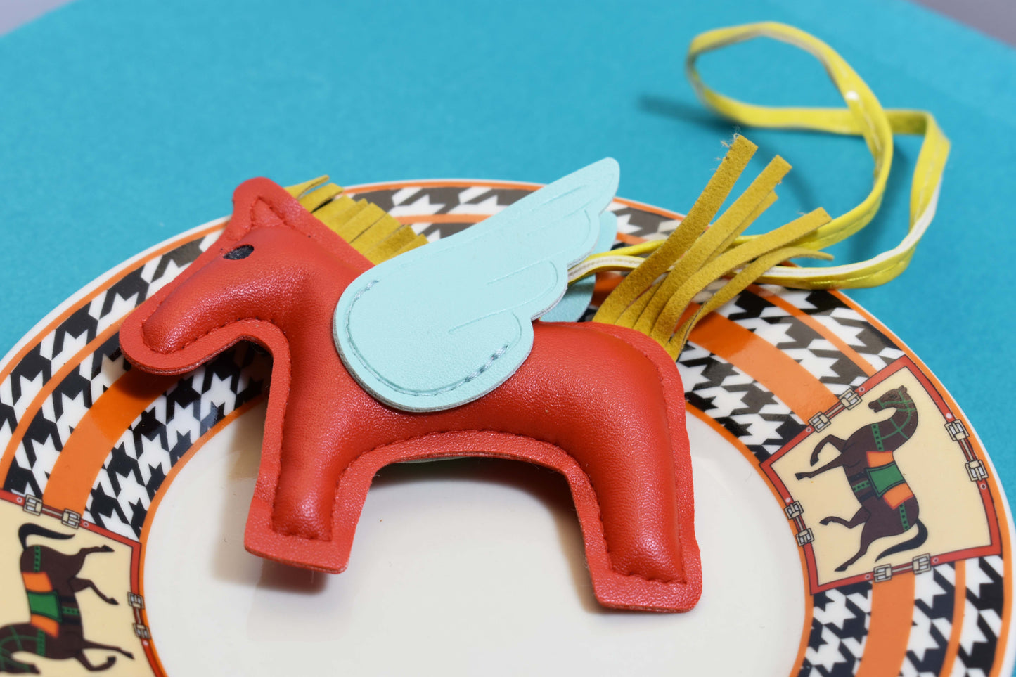 Little Pegasus bag pendant, woven rope double-layer chain nylon rope, pony tassel pearl keychain