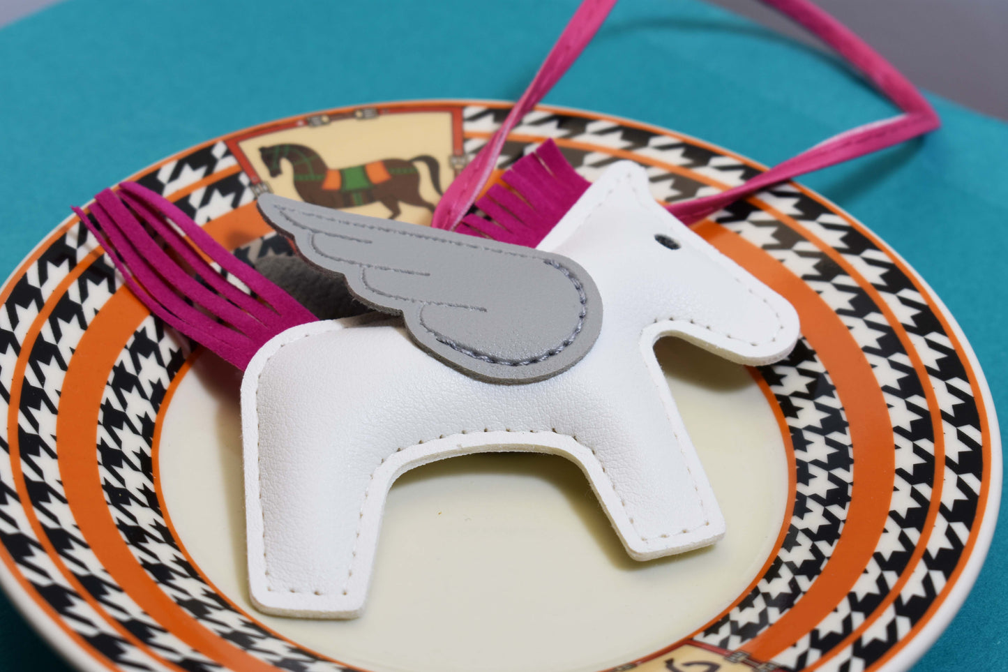 Little Pegasus bag pendant, woven rope double-layer chain nylon rope, pony tassel pearl keychain