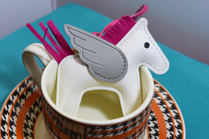 Little Pegasus bag pendant, woven rope double-layer chain nylon rope, pony tassel pearl keychain