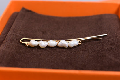 Three sets of natural pearl gold hair clips
